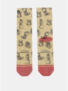 Dámske ponožky v červenej a zlatej farbe s vianočným motívom XPOOOS