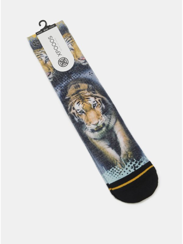 Oranžovo–čierne pánske ponožky s motívom tigra XPOOOS
