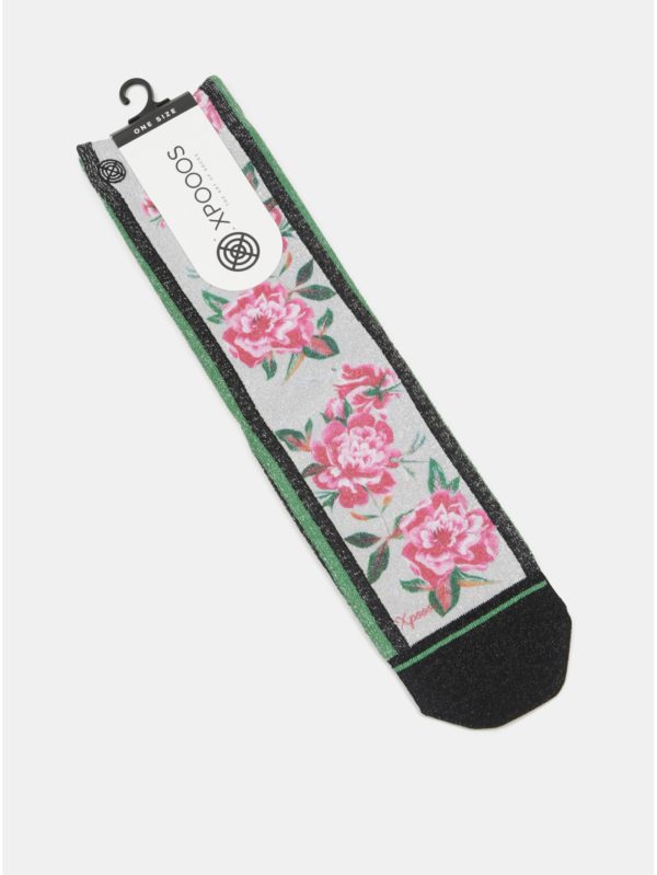 Ružovo–sivé dámske ponožky s motívom ruží XPOOOS