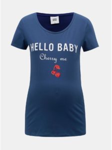 Modré tehotenské tričko s potlačou a flitrami Mama.licious Kristine