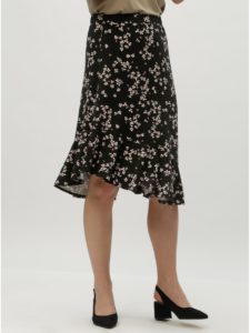 Čierna kvetovaná sukňa s volánom VERO MODA Bloom