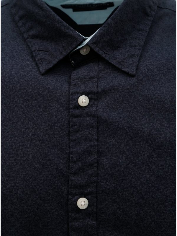 Tmavomodrá vzorovaná slim fit košeľa s dlhým rukávom Jack & Jones Jason