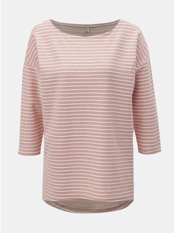 Bielo–ružové pruhované tričko s 3/4 rukávmi ONLY Elly