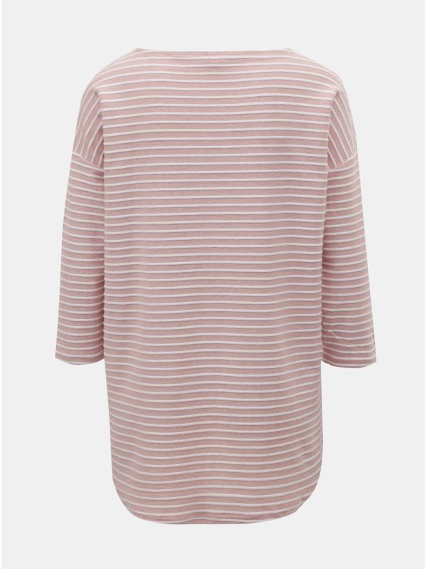 Bielo–ružové pruhované tričko s 3/4 rukávmi ONLY Elly