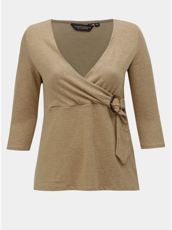 Béžový tenký sveter s ozdobnou sponou Dorothy Perkins Curve