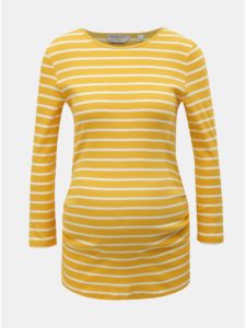 Bielo–žlté pruhované tehotenské tričko s 3/4 rukávom Dorothy Perkins Maternity