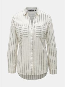 Sivo–krémová pruhovaná košeľa s prímesou ľanu Dorothy Perkins