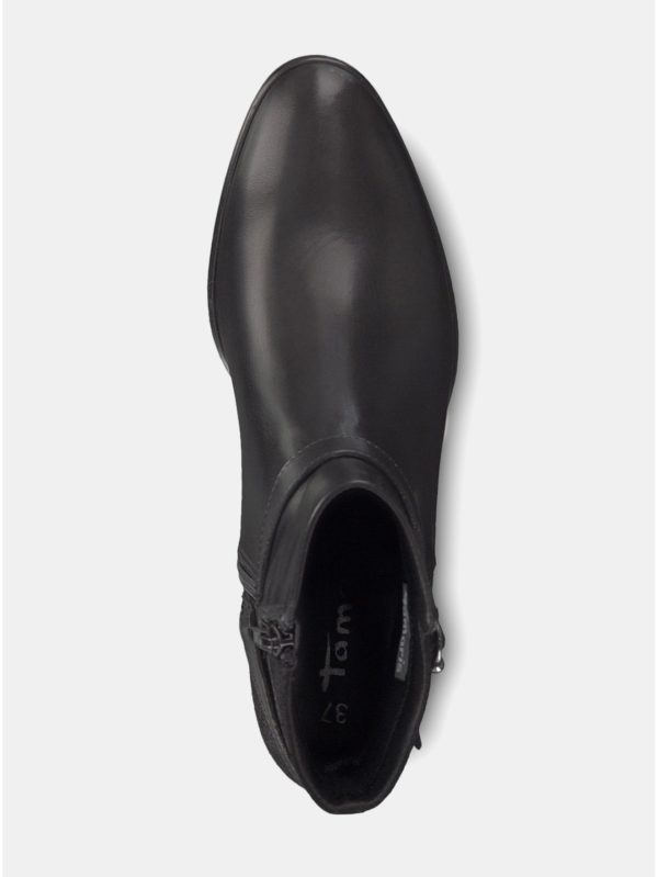 Čierne kožené členkové topánky na podpätku Tamaris