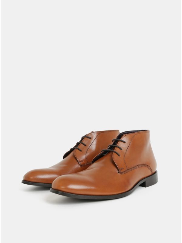 Hnedé pánske kožené členkové topánky Burton Menswear London