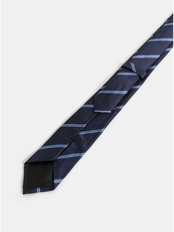 Tmavomodrá pruhovaná slim kravata Burton Menswear London