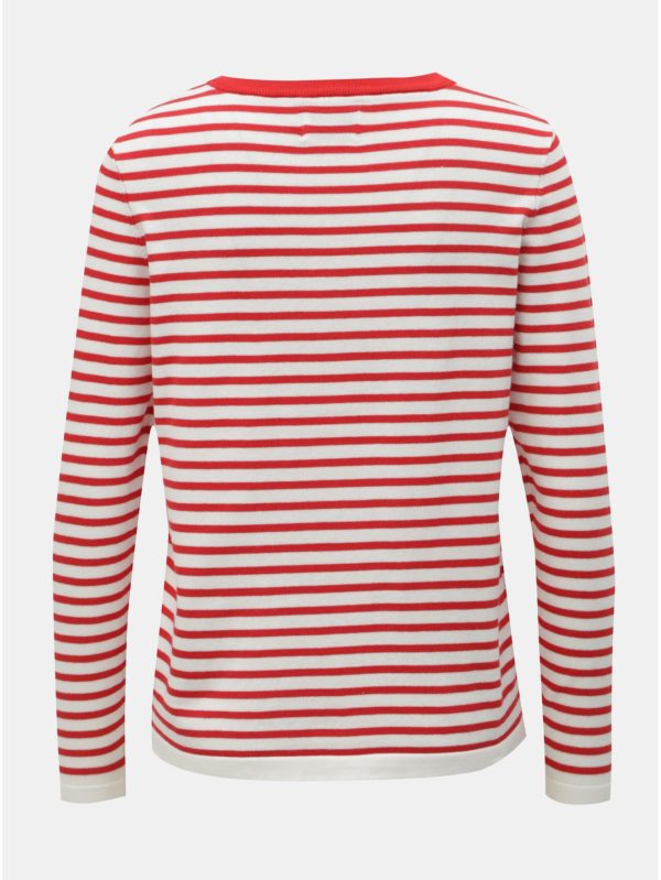 Bielo–červený tenký pruhovaný sveter s potlačou ONLY Birk