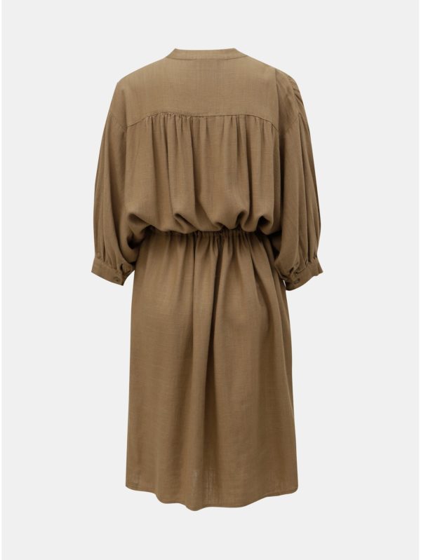 Hnedé ľanové oversize košeľové šaty VILA Linnan