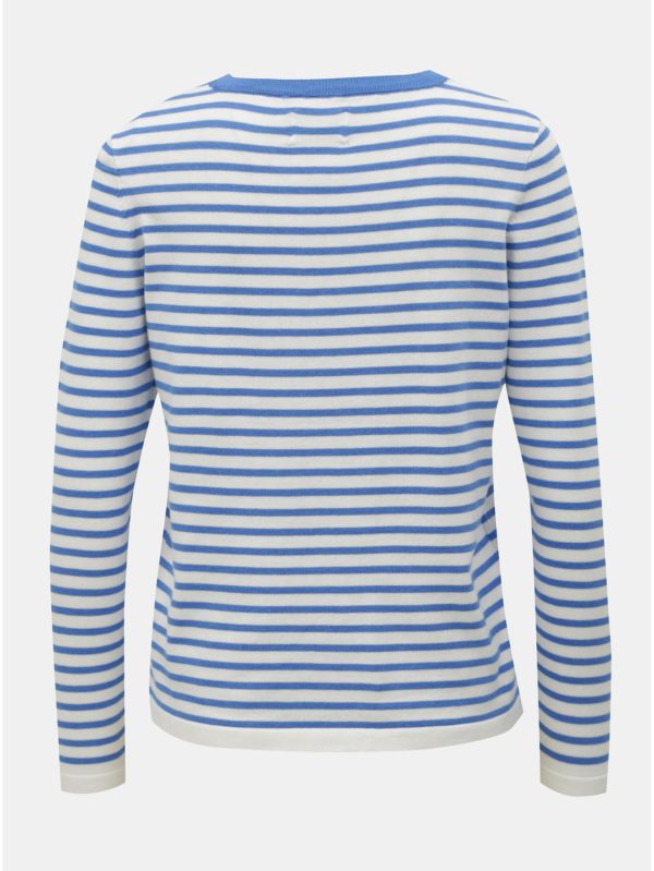 Bielo–modrý tenký pruhovaný sveter s potlačou ONLY Birk