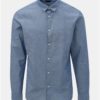 Modrá melírovaná slim fit košeľa s prímesou ľanu Selected Homme Linen