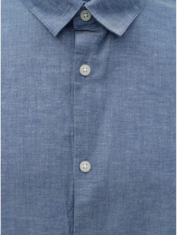 Modrá melírovaná slim fit košeľa s prímesou ľanu Selected Homme Linen
