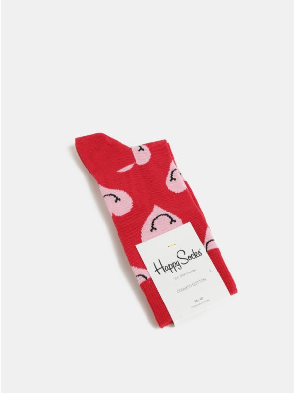 Červené dámske ponožky s motívom srdiečok Happy Socks Smiley Heart