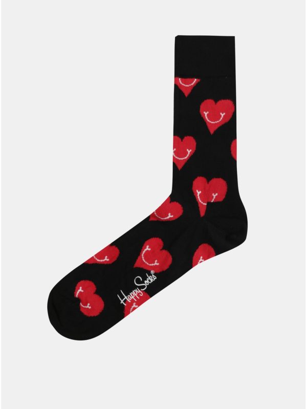 Čierne ponožky s motívom srdiečok Happy Socks Smiley Heart