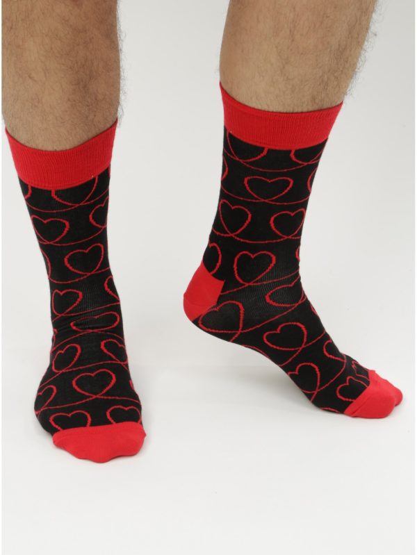 Čierne ponožky s motívom srdiečok Happy Socks Loveline