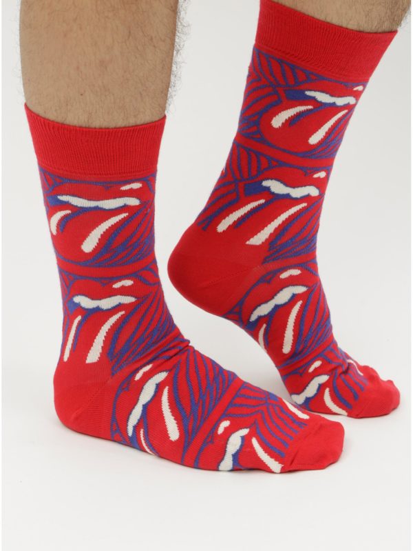 Červené ponožky s motívom Happy Socks Rolling Stones