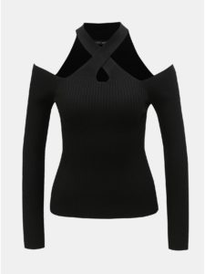 Čierne rebrované tričko s odhalenými ramenami TALLY WEiJL Rahana