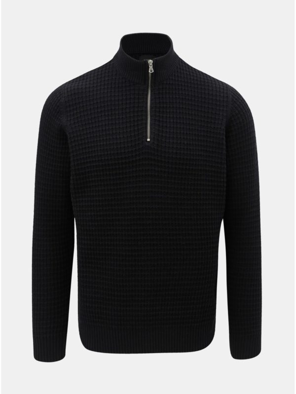 Tmavomodrý sveter so zipsom Burton Menswear London