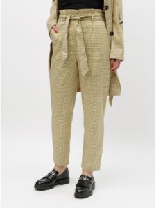 Béžové kockované nohavice s vysokým pásom VILA Faylinn