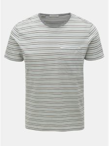 Krémovo–sivé pruhované tričko s vreckom Selected Homme Tim