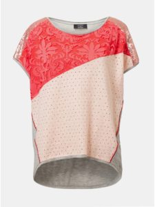 Sivo–ružové vzorované tričko s flitrami Desigual Potomac