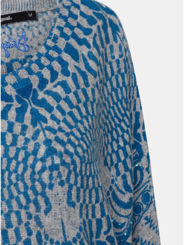 Modro–sivý vzorovaný sveter s prímesou ľanu Desigual Lisburn