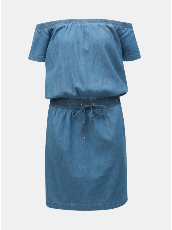 Modré rifľové šaty s odhalenými ramenami Ragwear Everly Denim