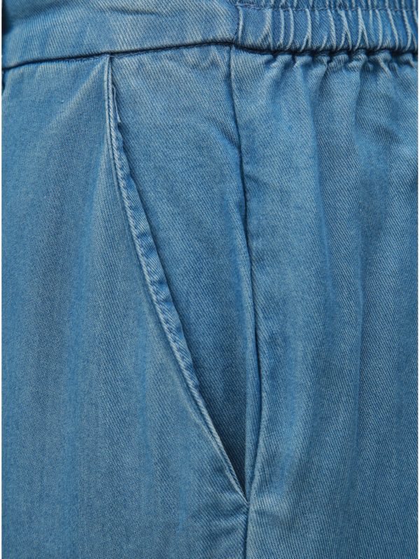 Modré skrátené nohavice s vysokým pásom VERO MODA Maya