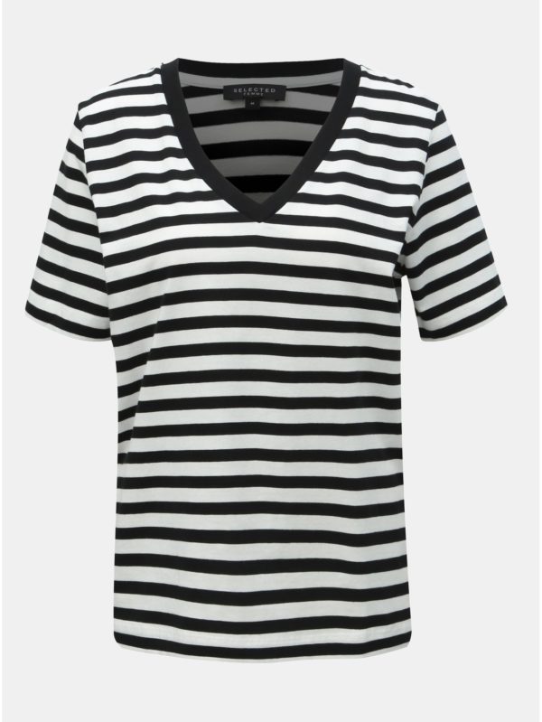 Bielo–čierne pruhované basic tričko Selected Femme Standard