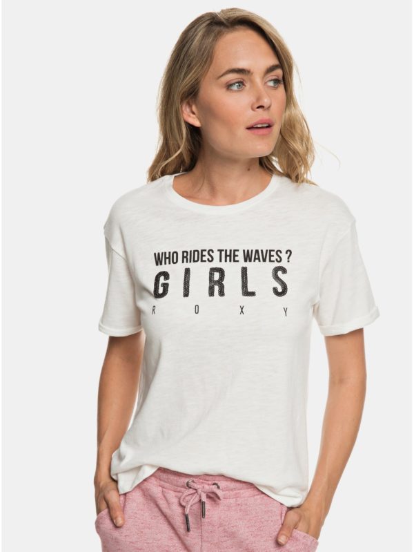 Krémové tričko s flitrami Roxy Follow Beach