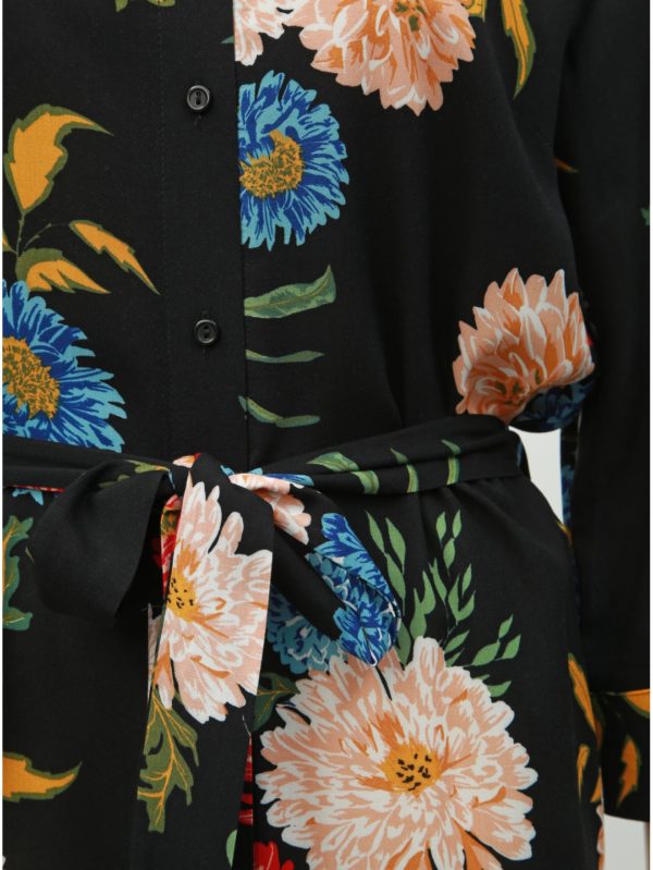 Čierne kvetované košeľové midišaty Dorothy Perkins