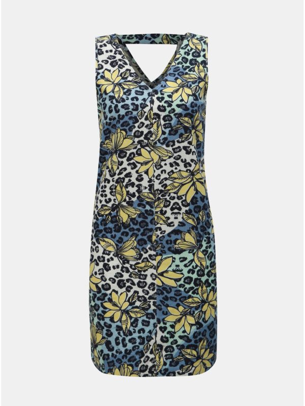 Žlto–modré ľanové kvetované šaty M&Co Petite