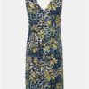 Žlto–modré ľanové kvetované šaty M&Co Petite