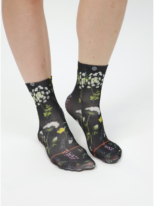 Čierne dámske kvetované ponožky XPOOOS