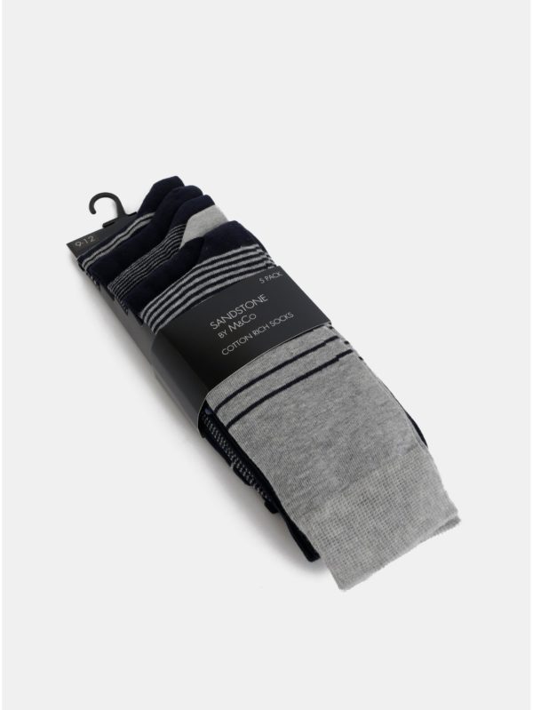Balenie piatich párov pánskych ponožiek v tmavomodrej farbe M&Co