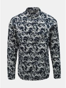 Tmavomodrá vzorovaná slim fit košeľa s prímesou ľanu Jack & Jones Summer Print