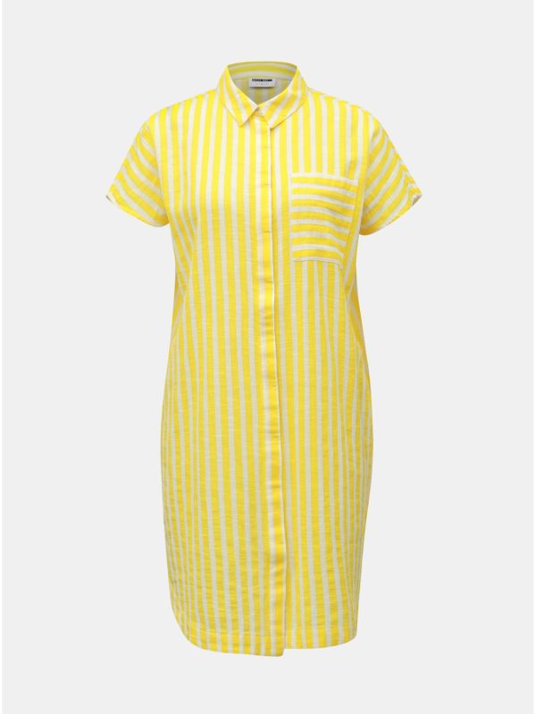 Bielo–žlté pruhované košeľové šaty s vreckom Noisy May Mai