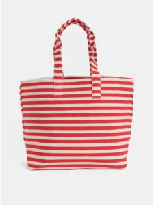 Krémovo–červená pruhovaná plážová taška Pieces Barbaro