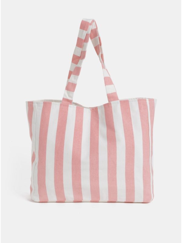 Bielo–ružová pruhovaná plážová taška Pieces Beth