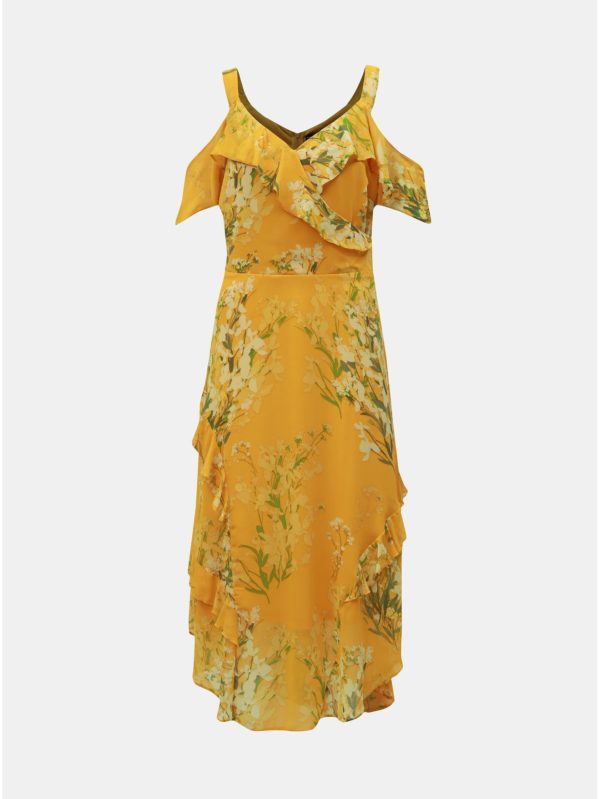 Žlté kvetované šaty s volánmi Dorothy Perkins