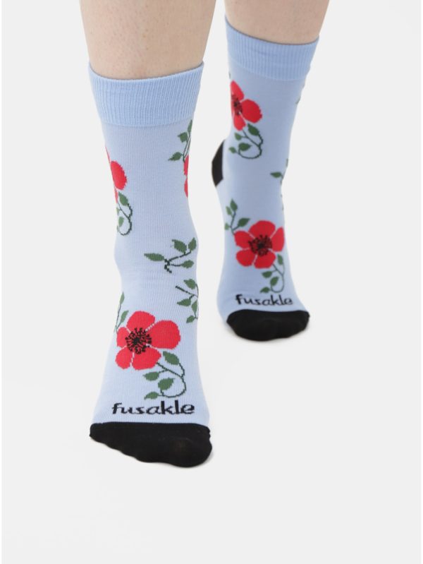 Svetlomodré dámske kvetované ponožky Fusakle Šípová ruža