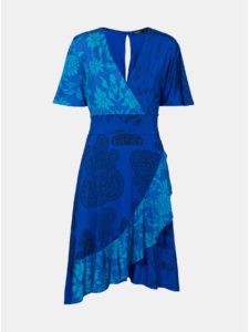 Modré vzorované šaty s volánom Desigual Fedra
