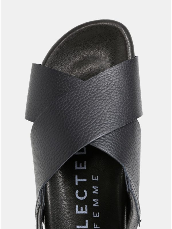 Čierne kožené sandále Selected Femme Elf