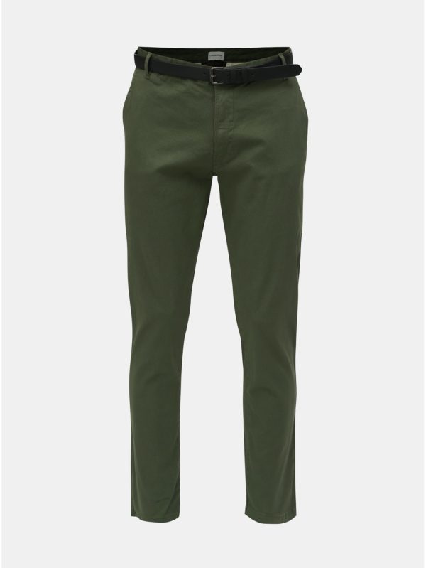 Zelené chino nohavice s opaskom Lindbergh