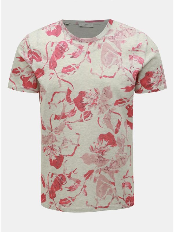 Ružovo–sivé kvetované tričko Selected Homme Matthew