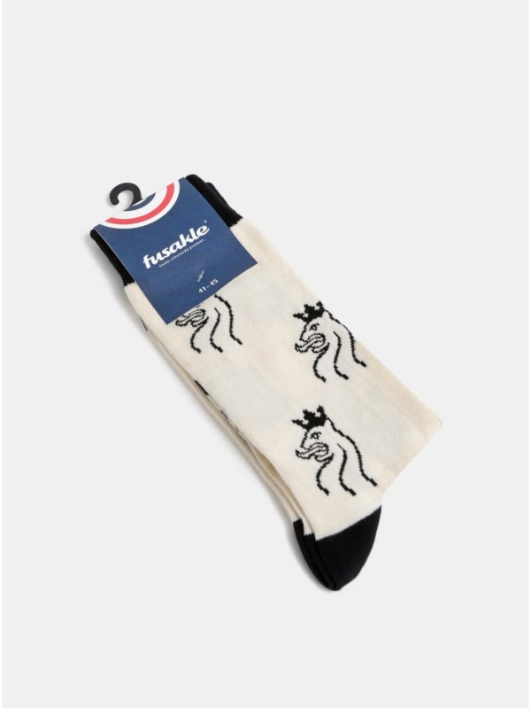 Čierno–krémové vzorované ponožky Fusakle Lev