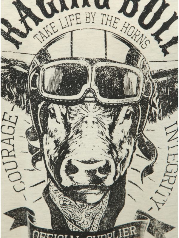 Krémové melírované tričko s potlačou Raging Bull